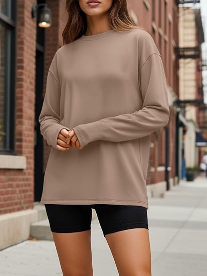 Womens Spring Tops Oversized Long Sleeve T Shirts 2026 Basic Tee Fall Casual Workout Y2K Clothes
