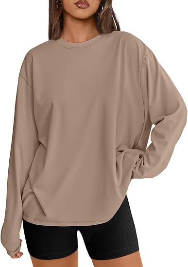 Womens Spring Tops Oversized Long Sleeve T Shirts 2026 Basic Tee Fall Casual Workout Y2K Clothes